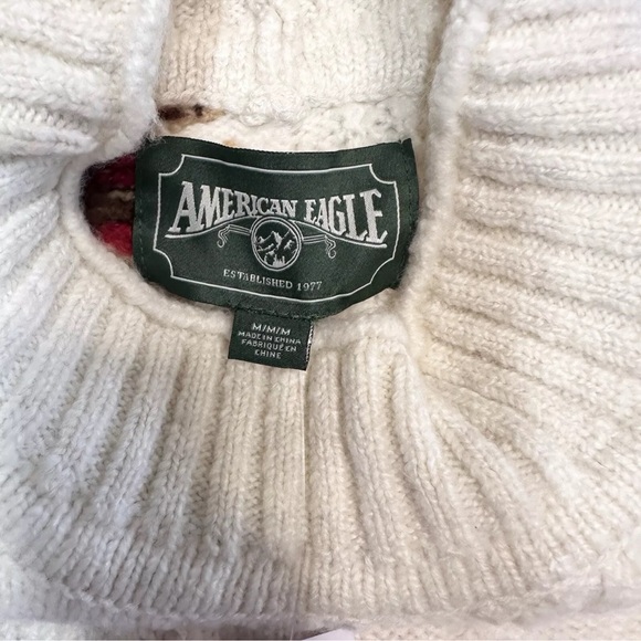 American Eagle AE Chunky Sweater Medium Soft Mock Neck Fair Isle Holiday Red NWT - Picture 6 of 16